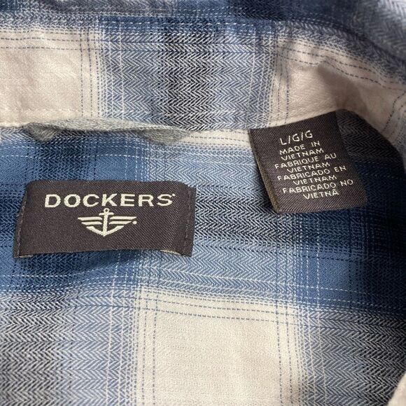 DOCKERS,Men’s Blue&white plaid shirt, Sz Large,Long Sleeve, Lumberjack Style - Picture 5 of 7
